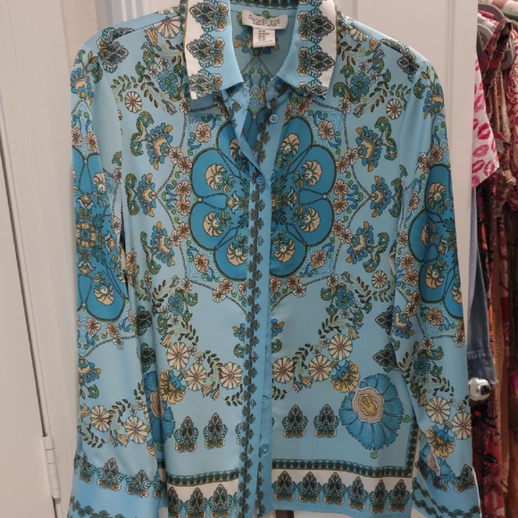 Rachel Zoe Blue Floral Women''s Shirt - Picture 2 of 6